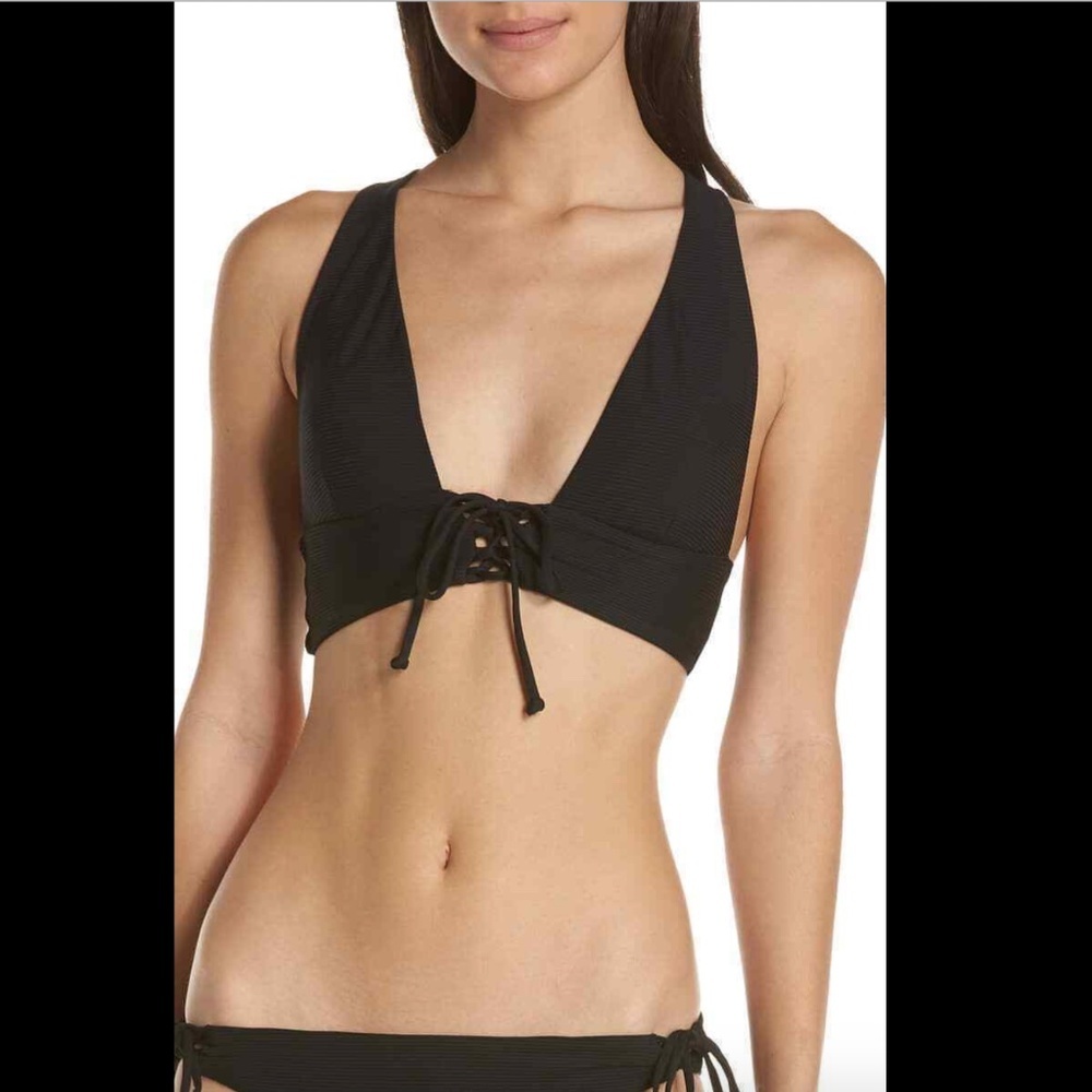 NEW $150 Onia Black Victoria Lace-Up Bikini Top [ SZ Medium ]‎